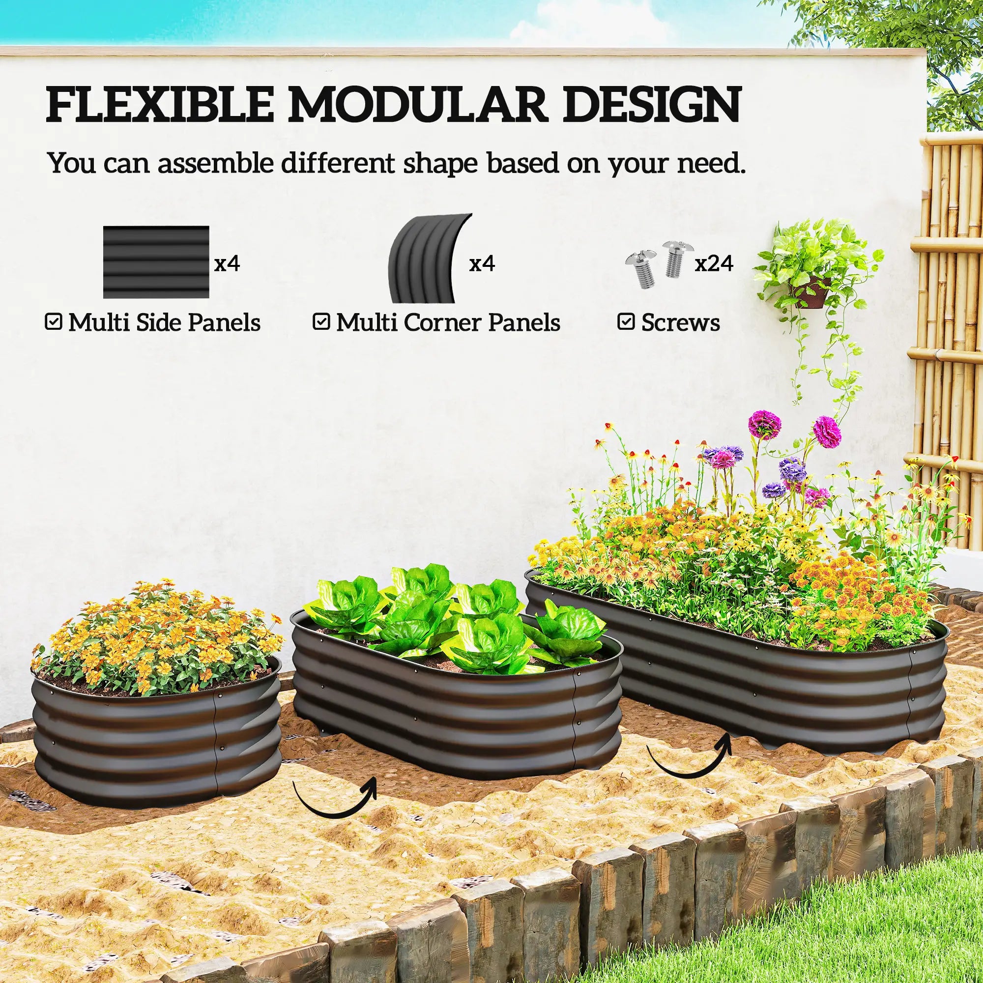 4.9 x 2 x 1ft Galvanized Raised Garden Bed, Metal Planter Box, Dark Grey Raised Garden Beds at Gallery Canada