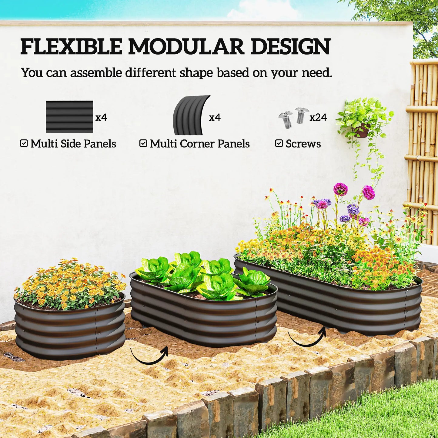 4.9 x 2 x 1ft Galvanized Raised Garden Bed, Metal Planter Box, Dark Grey Raised Garden Beds at Gallery Canada