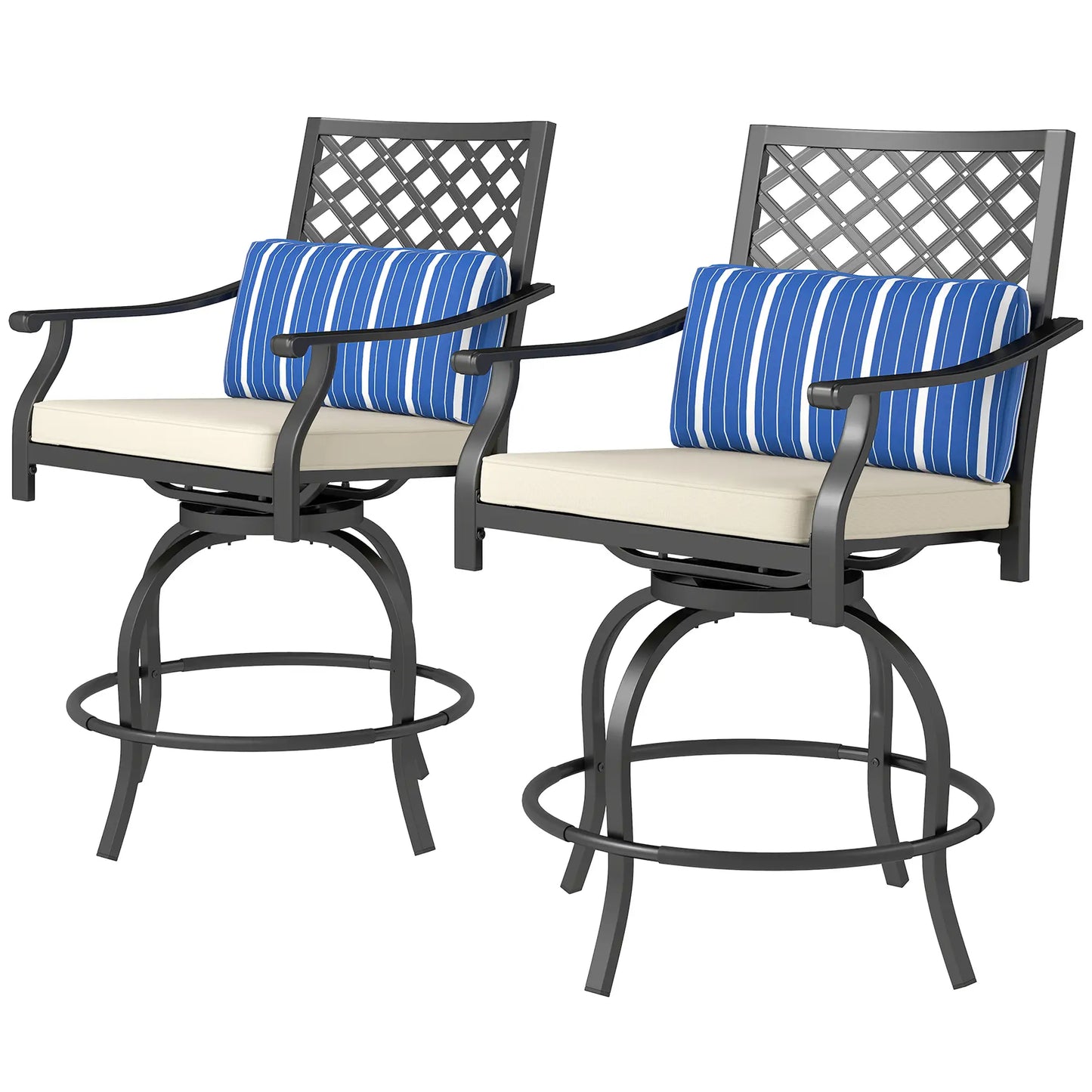 Outdoor Bar Stools Set of 2, Swivel Patio Chairs with Cushion