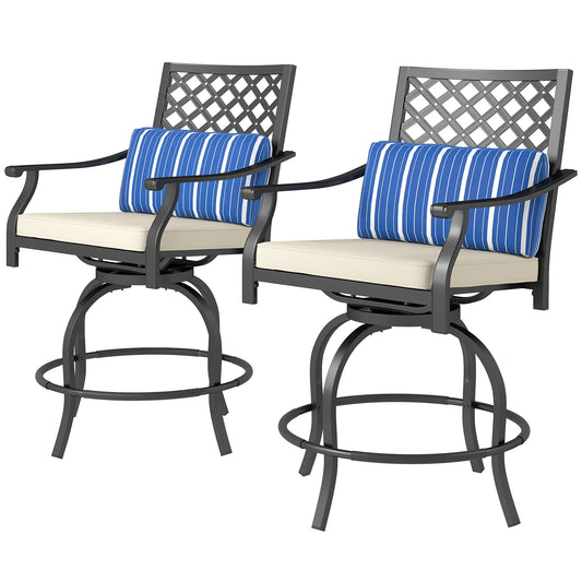 Outdoor Bar Stools Set of 2, Swivel Patio Chairs with Cushion