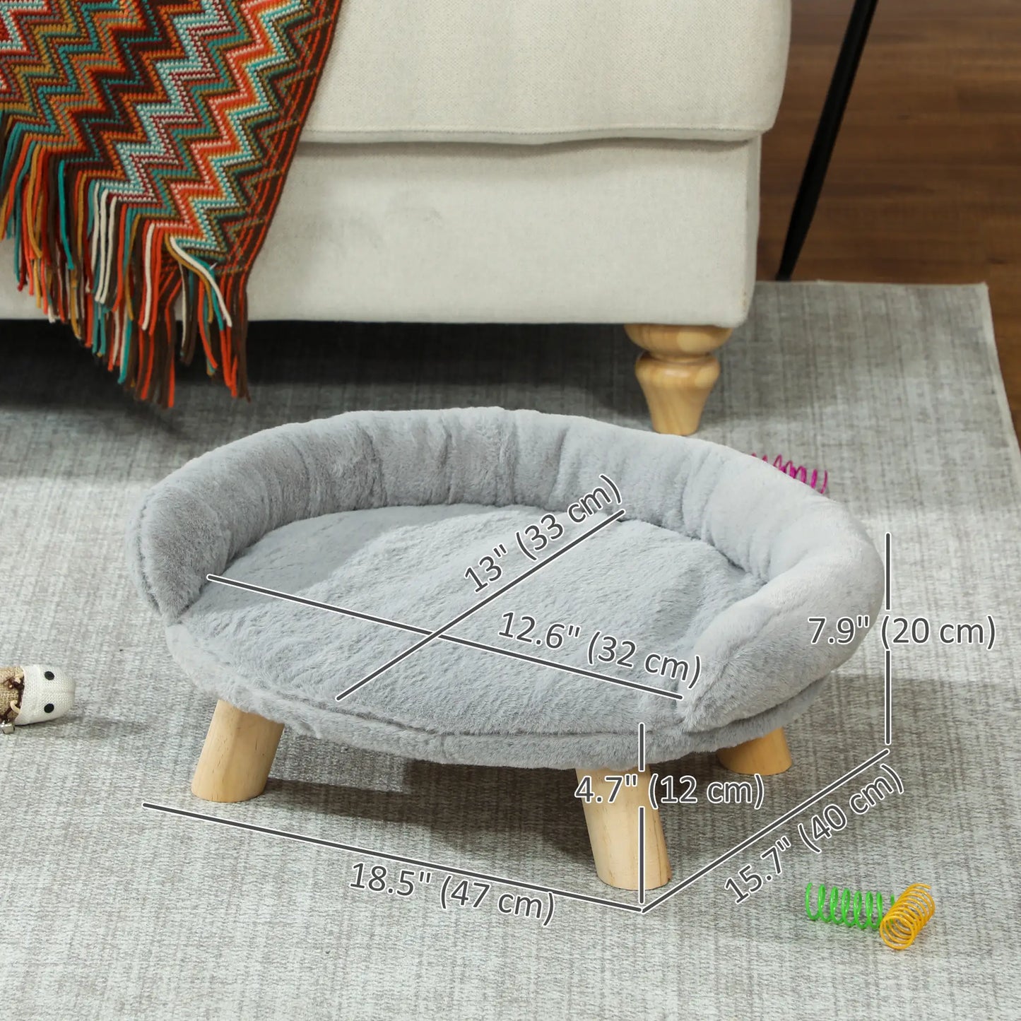 Elevated Dog Sofa Bed, Washable Cover, Wooden Legs, Miniature Dogs, Grey Dog Sofas at Gallery Canada