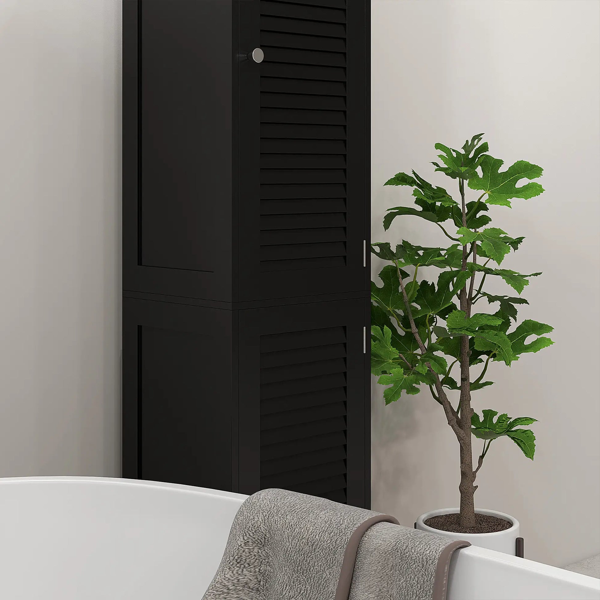 Narrow Tall Bathroom Storage Cabinet with Shelves, Doors, Black Bathroom Cabinets at Gallery Canada
