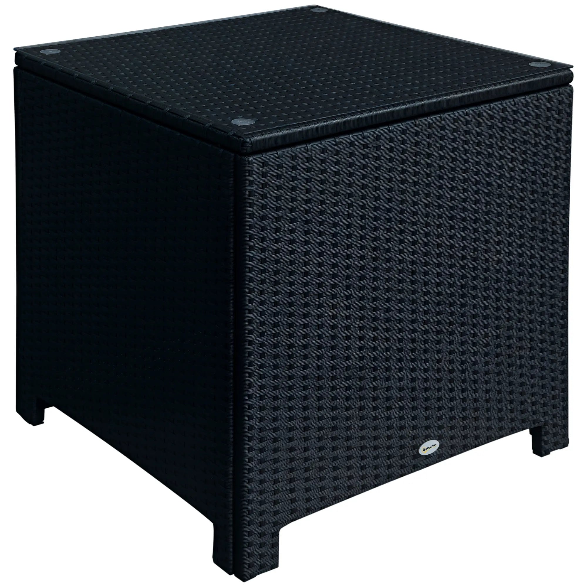 Rattan Side Table With Glass Top, Black Patio Side Tables Black at Gallery Canada