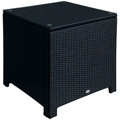 Rattan Side Table With Glass Top, Black Patio Side Tables Black at Gallery Canada