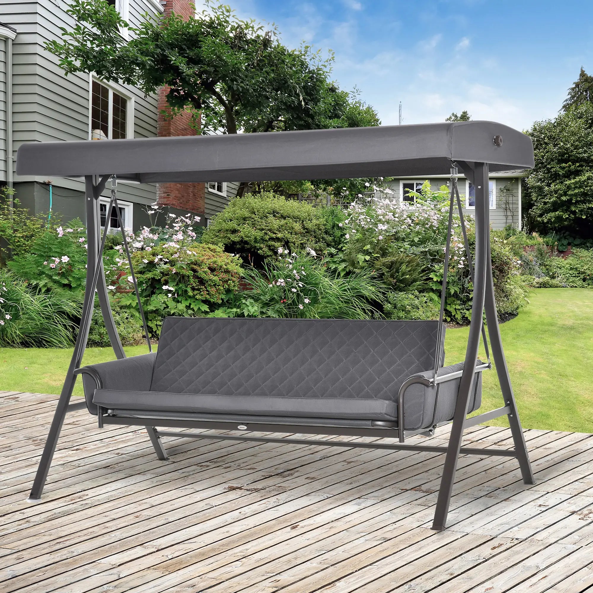 3 Person Porch Swing Bench, Adjustable Canopy, Cushions, Pillows, Dark Grey Porch Swings with Canopy at Gallery Canada
