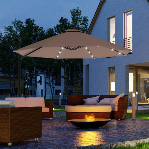 9.5'x8.5' Cantilever Umbrella, Solar LED Lights, 360° Rotation