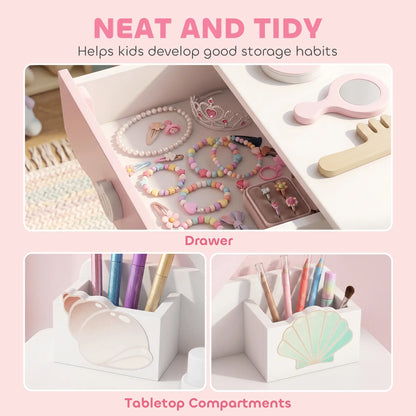 Kids Vanity Set with Lights, Mirror, Stool, Accessories for 3-8 Years, Pink Toy Vanity at Gallery Canada