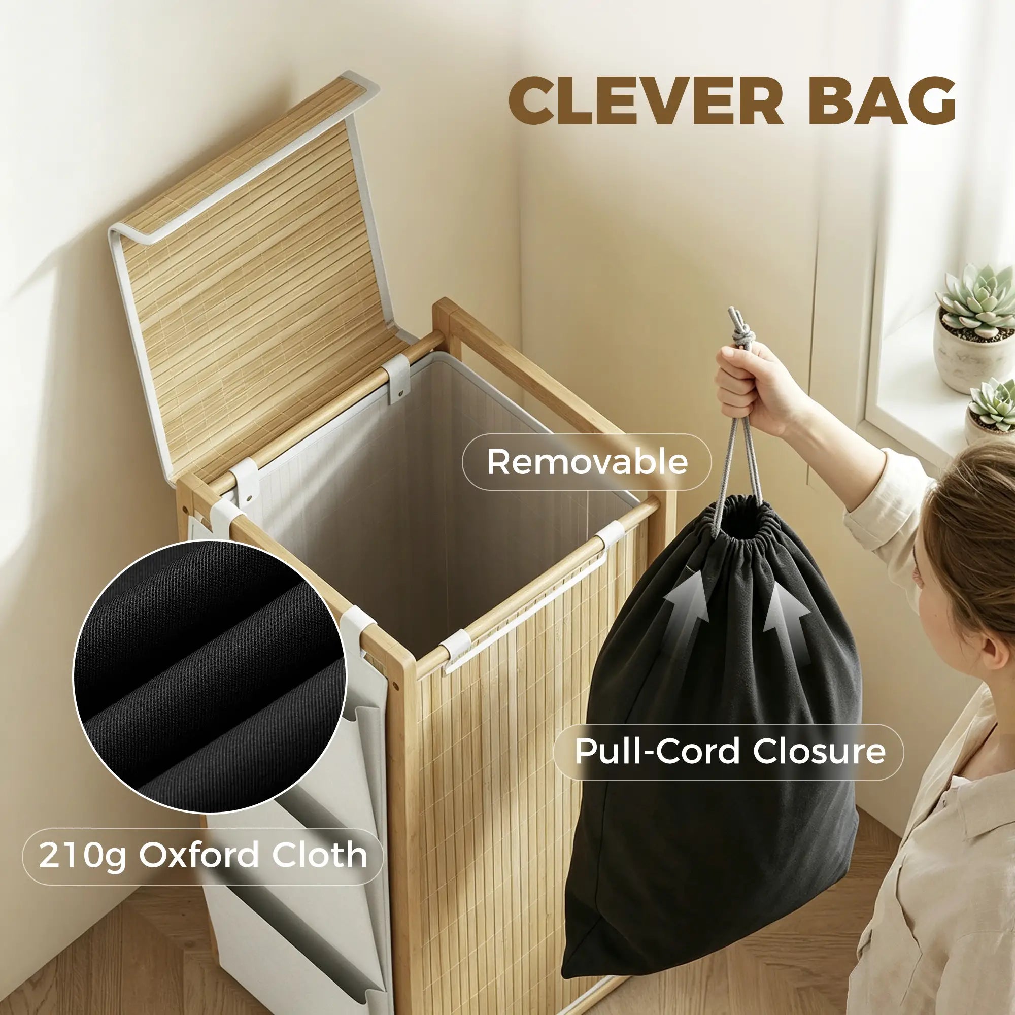 Bamboo Laundry Hamper with Removable Drawstring Bag and Side Storage Pockets, 19.8 Gal, Natural Bath Accessories at Gallery Canada