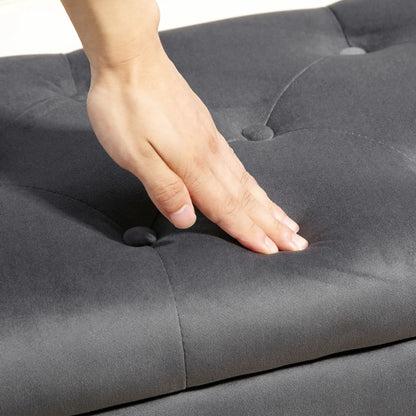 Velvet Storage Ottoman with Lid, Wood Legs, Charcoal Grey Storage Ottomans & Benches at Gallery Canada