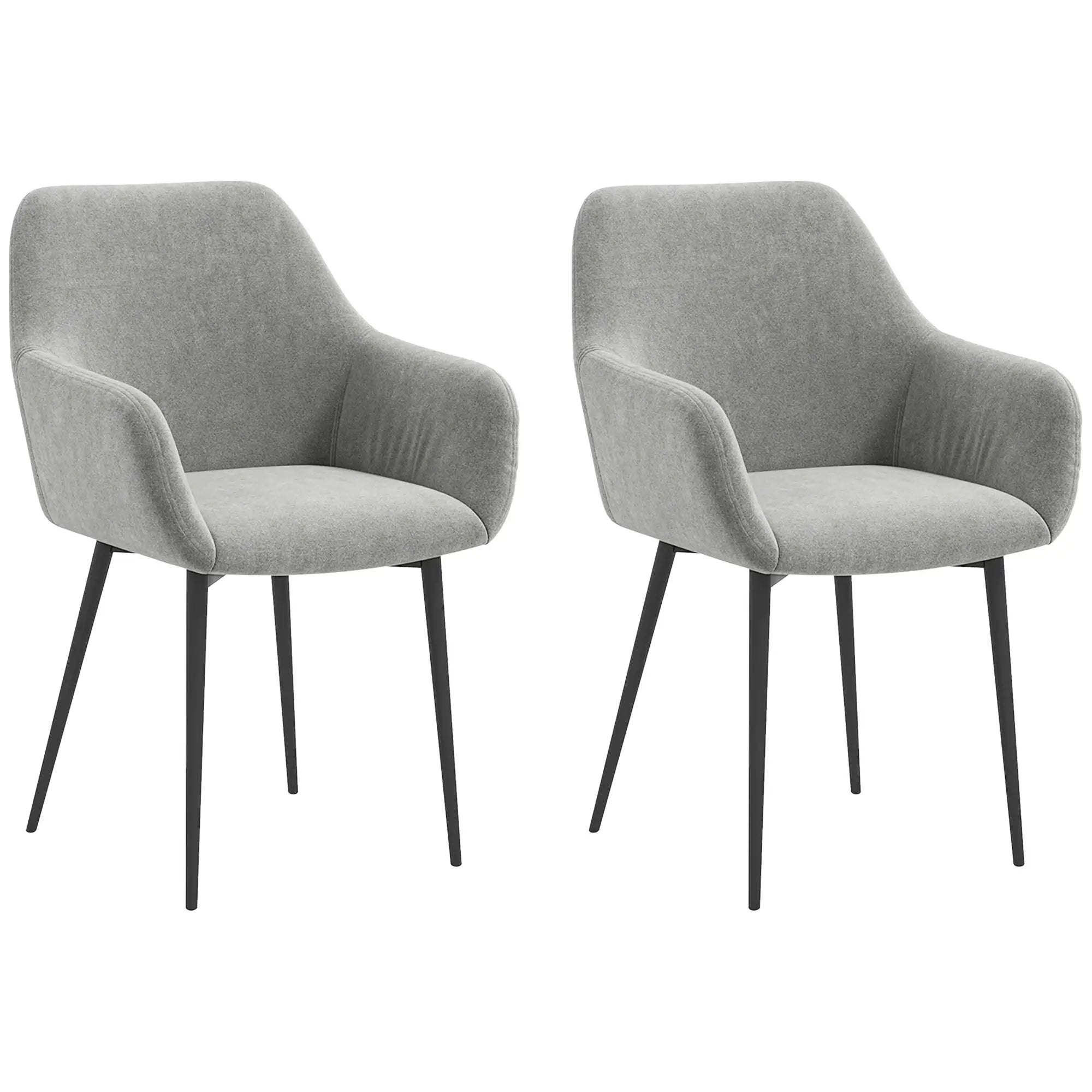 Velvet Fabric Dining Chairs Set of 2, With Backrest and Armrests, Dark Grey Dining Chairs at Gallery Canada