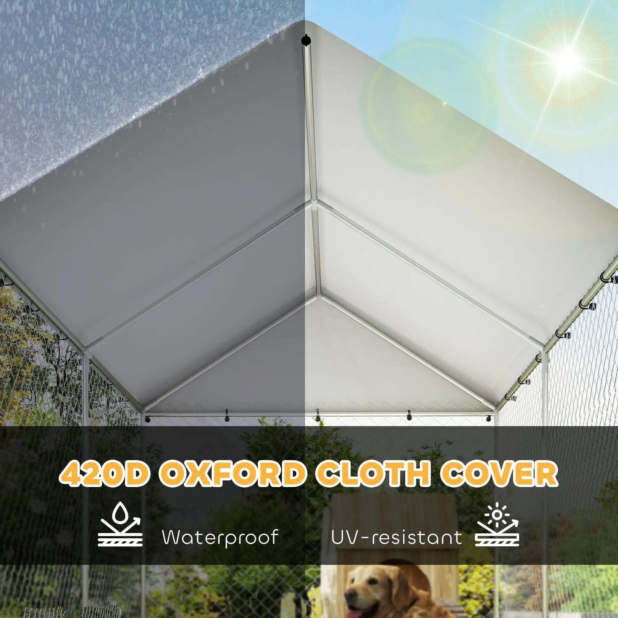 Outdoor Dog Run, Adjustable Bowls, Waterproof Cover, Escape-Proof Lock, 13.1' x 7.5' x 7.5' Houses, Kennels & Pens at Gallery Canada