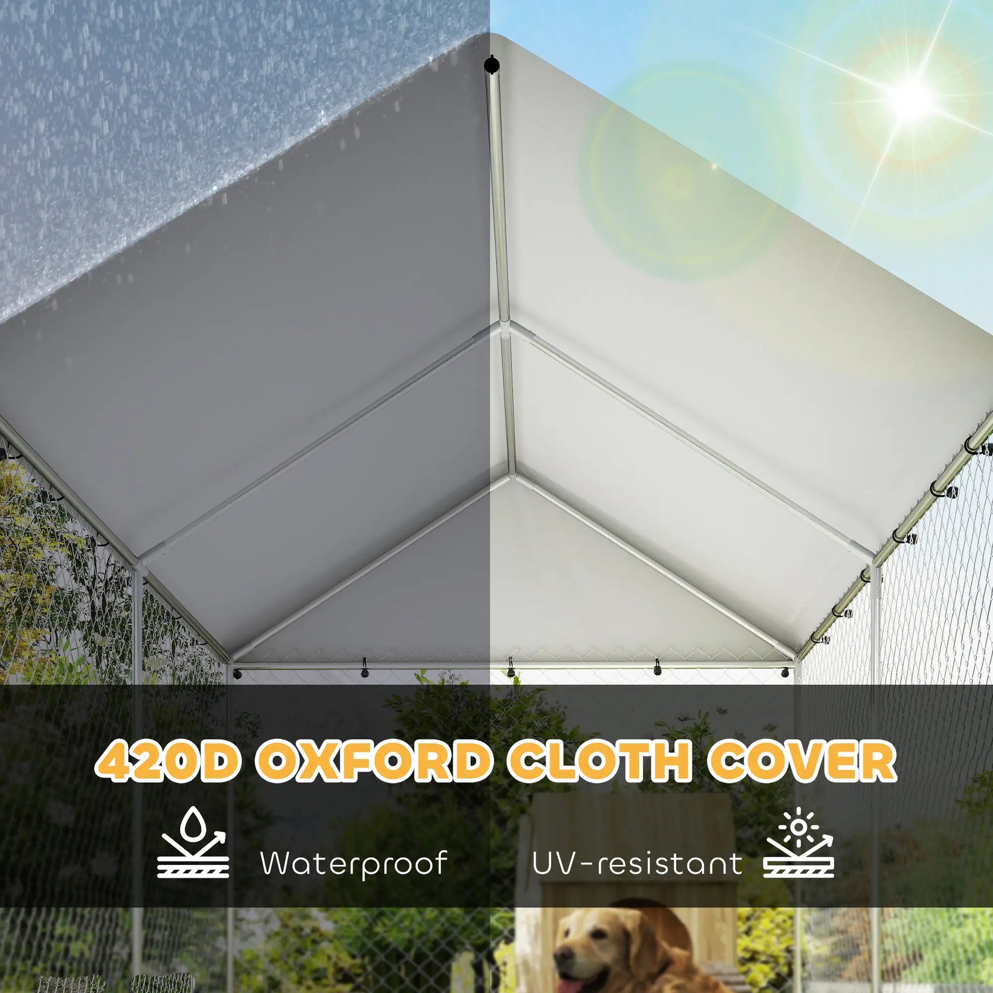 Outdoor Dog Run, Adjustable Bowls, Waterproof Cover, Escape-Proof Lock, 13.1' x 7.5' x 7.5' Houses, Kennels & Pens at Gallery Canada