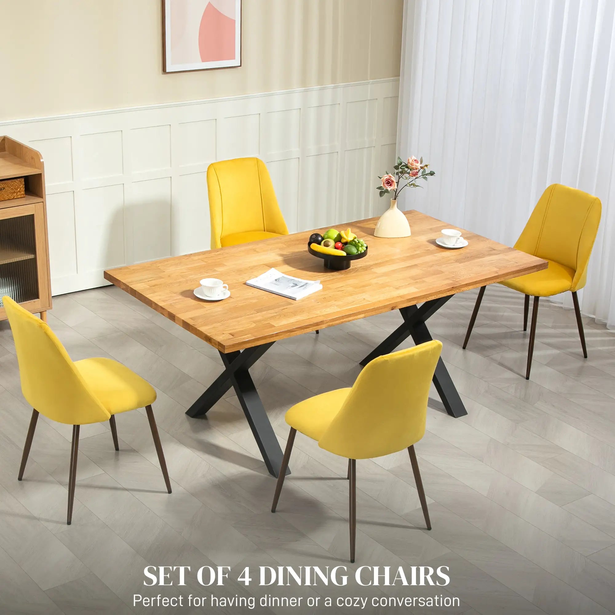 Upholstered Dining Chairs Set of 4, Velvet, Wood-Grain Steel Leg, Yellow Dining Chairs at Gallery Canada