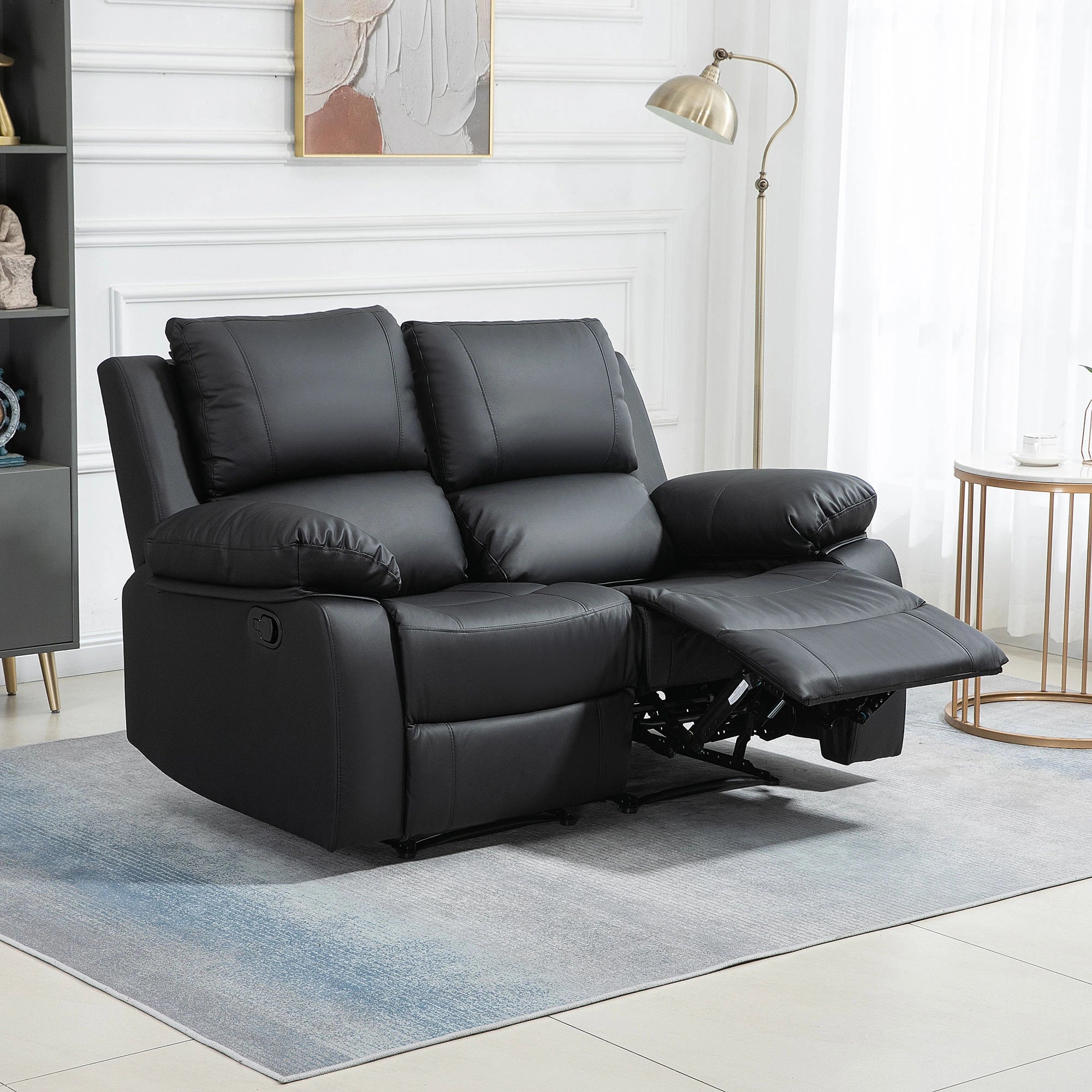 Double Reclining Loveseat, PU Leather Manual Recliner, Black 2-Seater Sofas at Gallery Canada