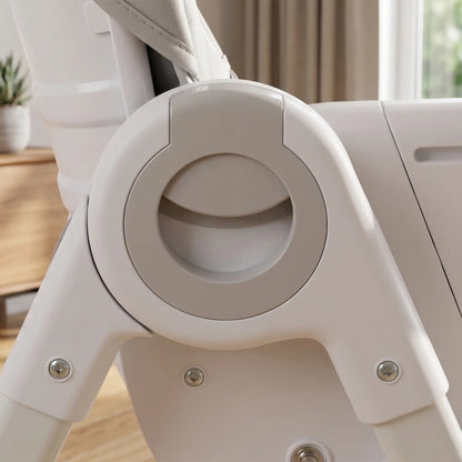 High Chair with Wheels, Double Tray, Foldable Baby Seat with Adjustable Seat Height, Backrest, Footrest and Tray, Grey
