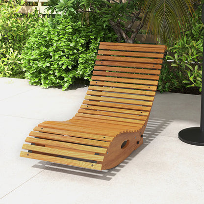 Outdoor Rocking Chair, Wooden Slatted Seat, 51.2" x 23.6" x 23.6", Teak Outdoor Rocking Chairs at Gallery Canada