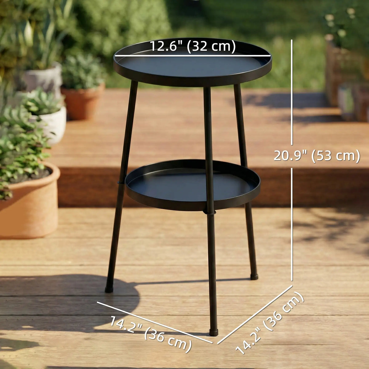 Metal Patio Side Table, 2-Tier Round End Table, Black Patio Side Tables at Gallery Canada