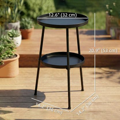 Metal Patio Side Table, 2-Tier Round End Table, Black Patio Side Tables at Gallery Canada