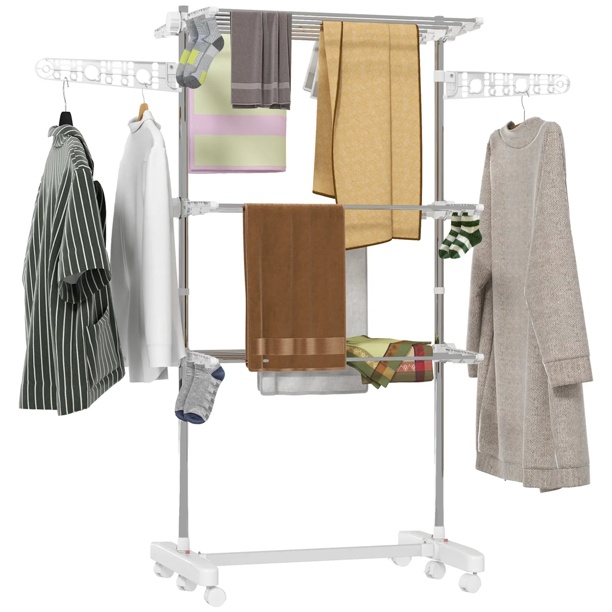 3-Tier Foldable Clothes Drying Rack, Stainless Steel, White Bath Accessories Silver and White at Gallery Canada