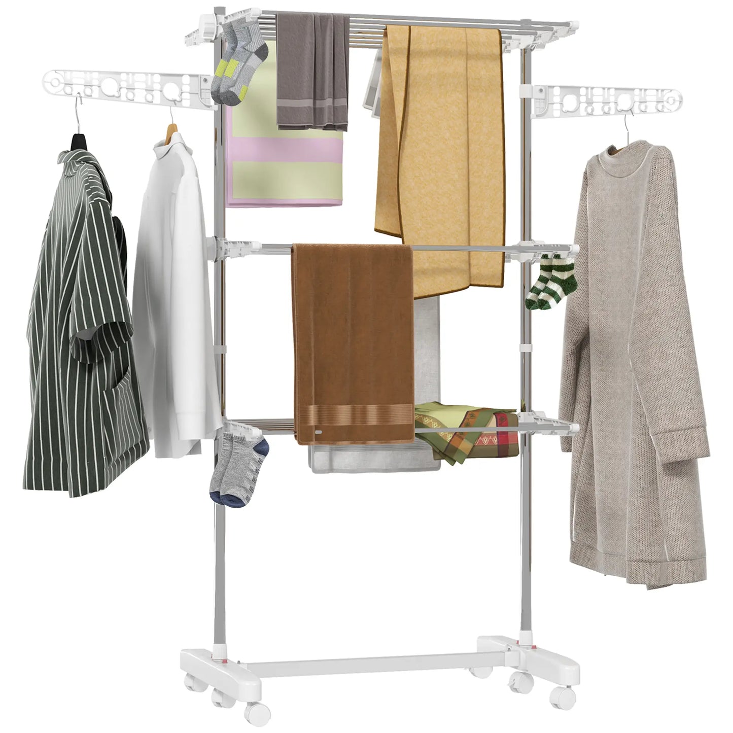 3-Tier Foldable Clothes Drying Rack, Stainless Steel, White Bath Accessories Silver and White at Gallery Canada
