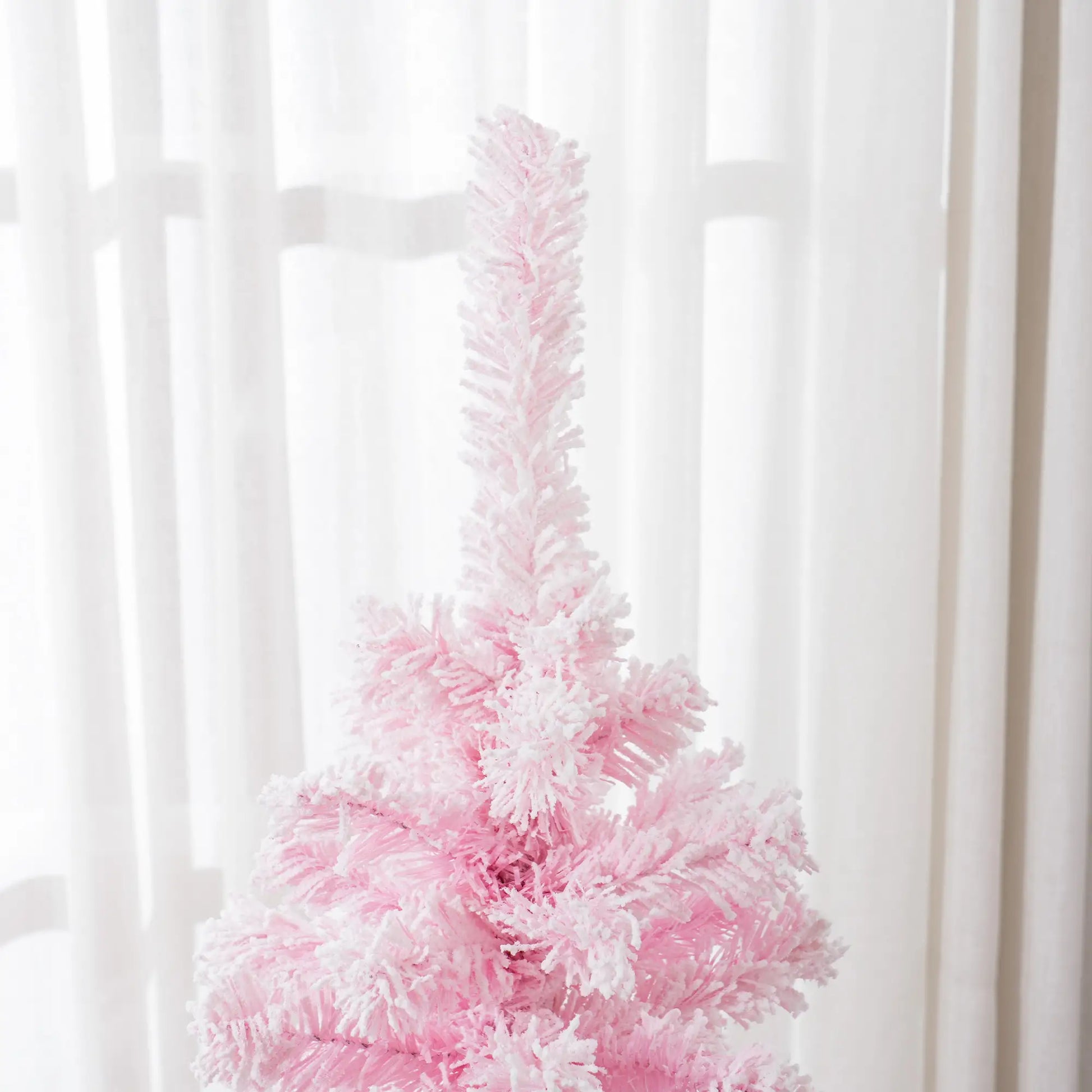 4 ft Flocked Pencil Christmas Tree, Realistic Branches, Auto Open, Steel Base, Pink Pencil Christmas Trees at Gallery Canada