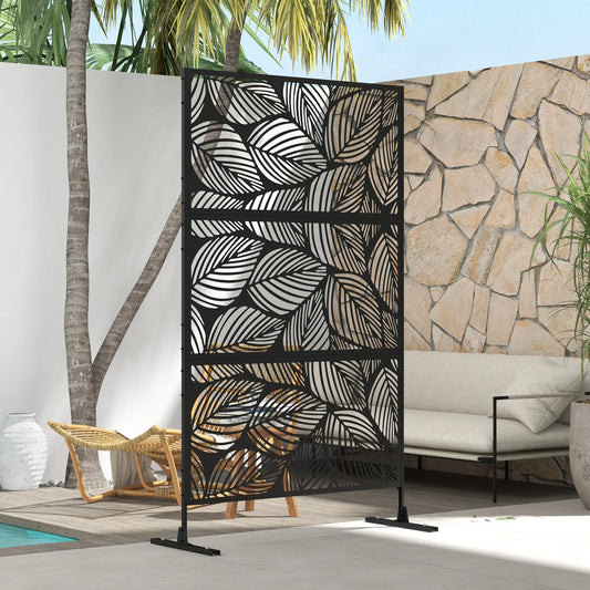 6.5FT Metal Privacy Screen, Leaf Style, Black Side Awnings Black at Gallery Canada