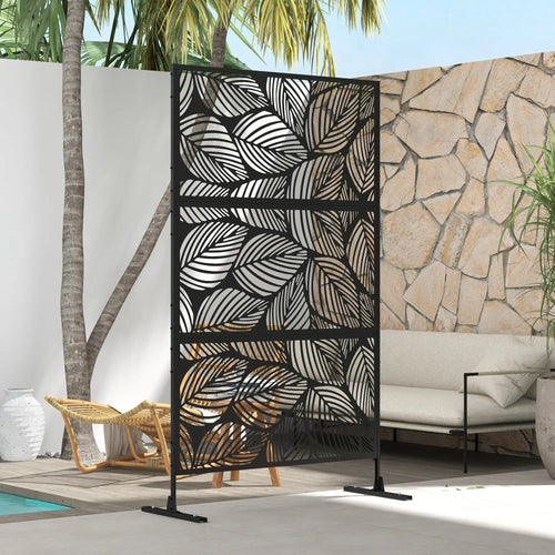 6.5FT Metal Privacy Screen, Leaf Style, Black