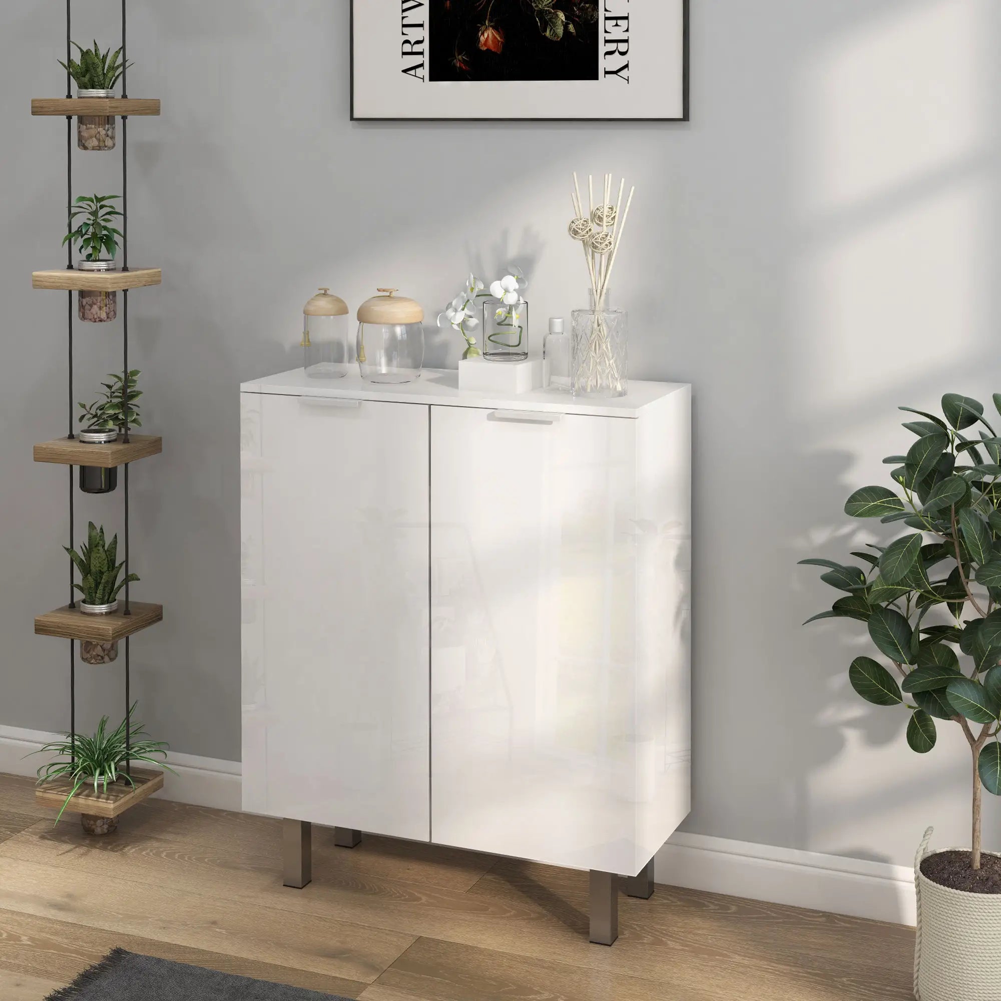 Shoe Storage Cabinet, Soft-Close Hinges, Adjustable Shelves, Holds 15-20 Pairs, High Gloss, White Shoe Storage Cabinets & Racks at Gallery Canada