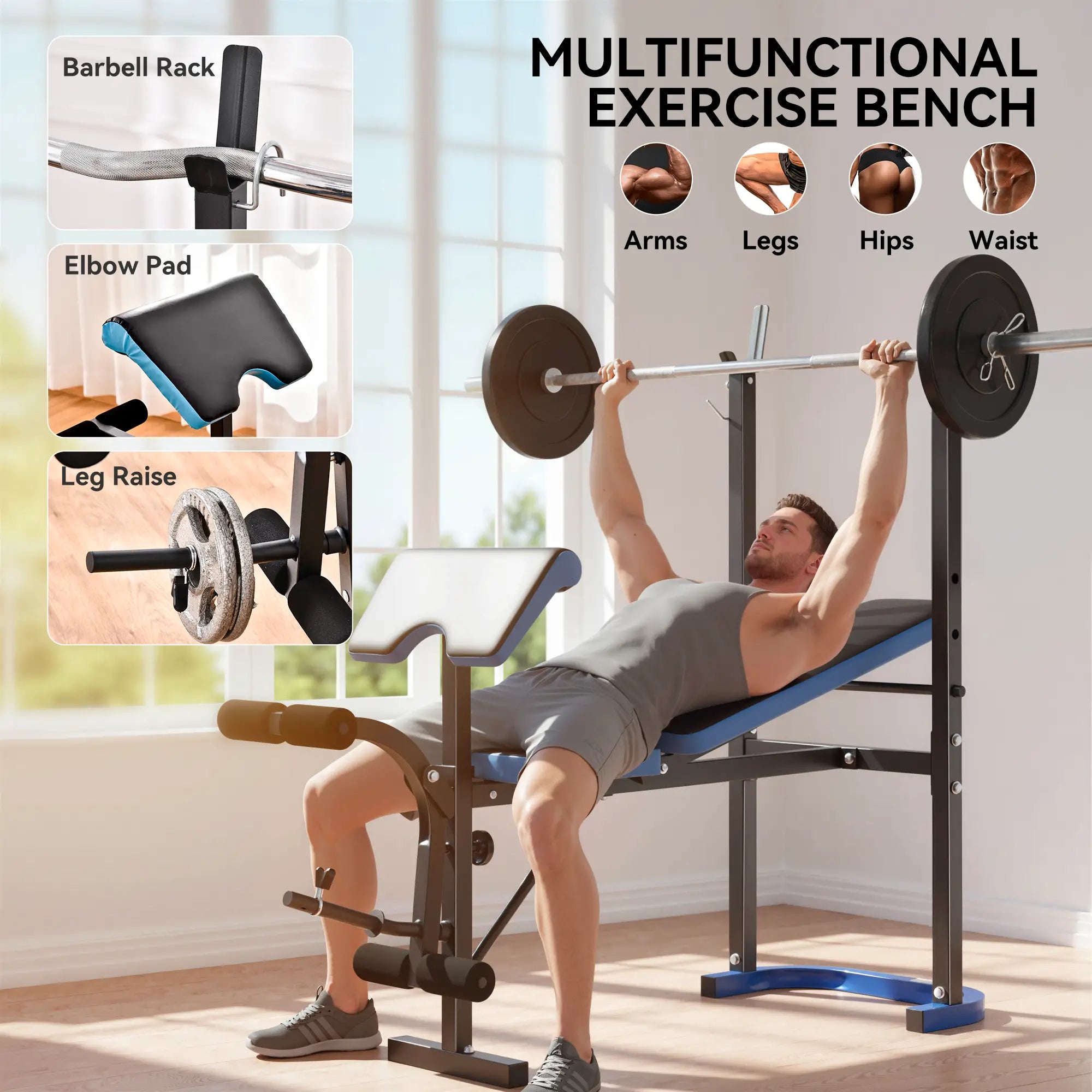 Adjustable Weight Bench, Barbell Rack, Leg Developer, Black Weight Benches at Gallery Canada