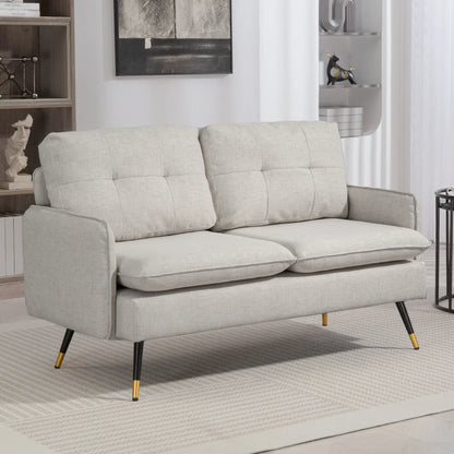55" Loveseat, Fabric Sofa, Button Tufted Back, Steel Legs, Cream White 2-Seater Sofas at Gallery Canada