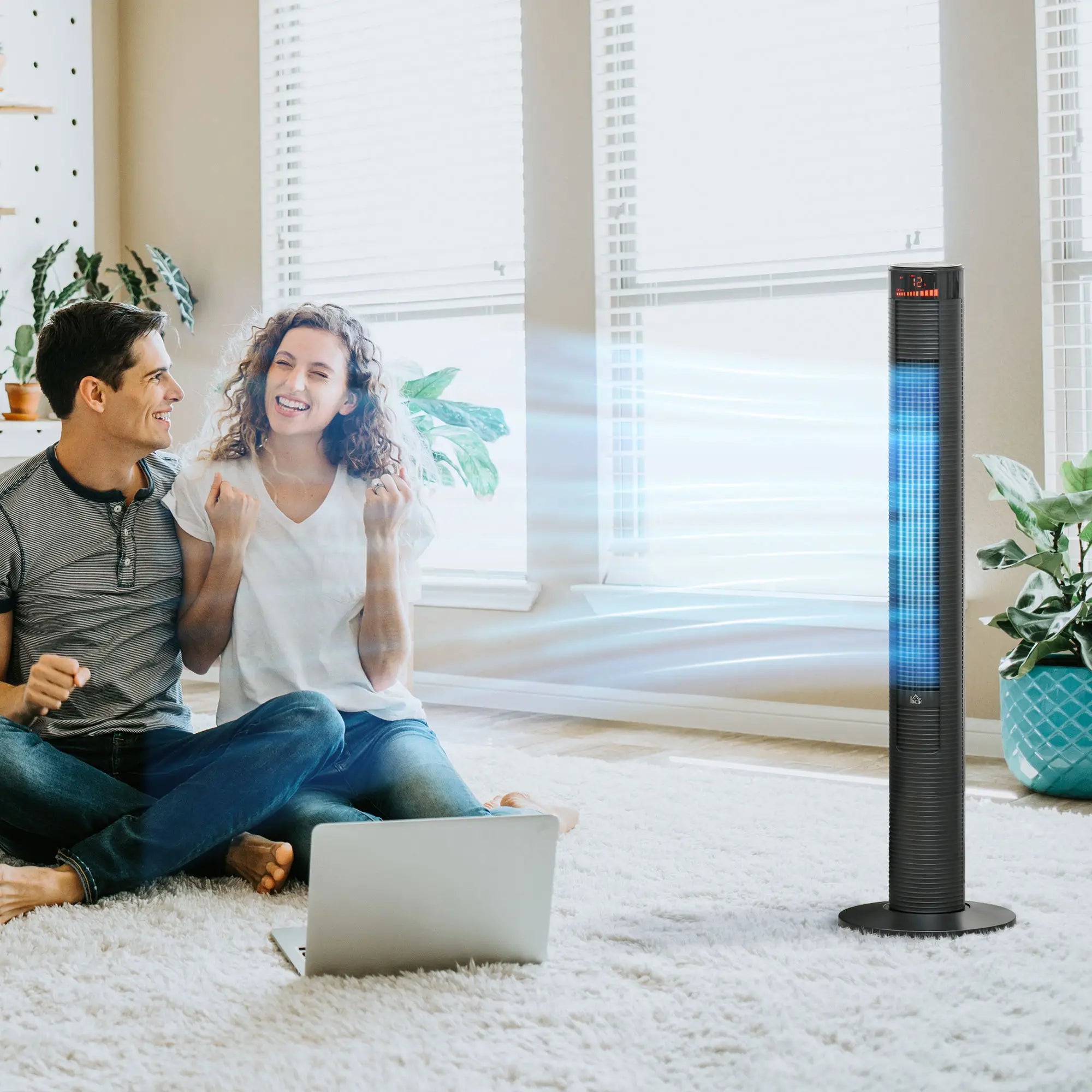 Freestanding Tower Fan, 3 Speed, 12h Timer, Oscillating, LED, Remote, Black Tower Fans at Gallery Canada