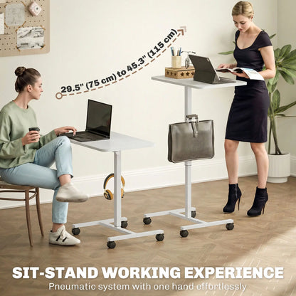 Height Adjustable Standing Desk, Pneumatic Sit Stand Desk, White Wood Grain, White Office Desks & Work Stations at Gallery Canada