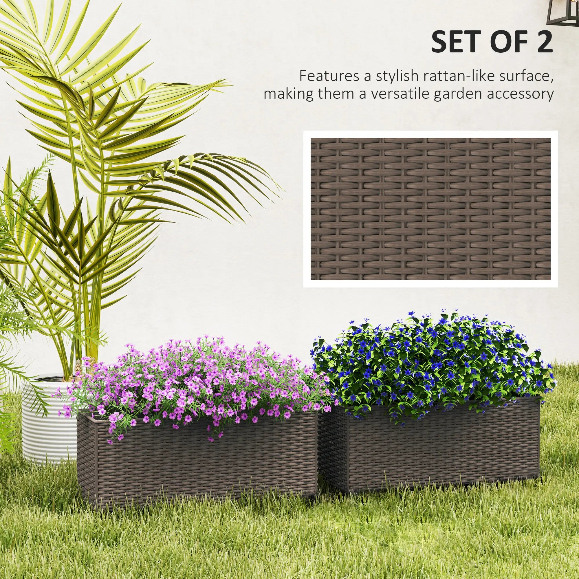 20 Inch Hanging Flower Pots, Railing Planter Box, Rattan Look, Brown Planter Set at Gallery Canada