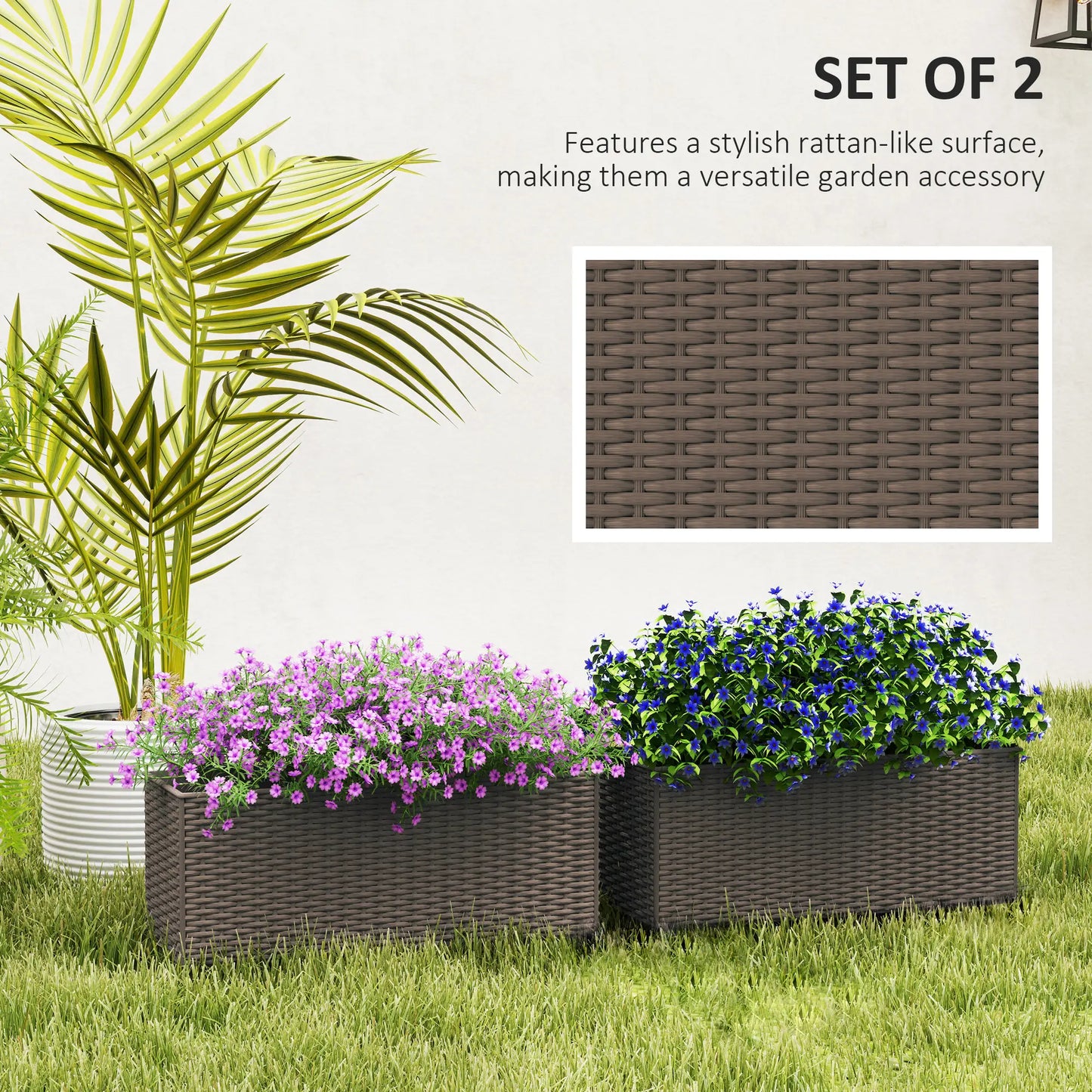 20 Inch Hanging Flower Pots, Railing Planter Box, Rattan Look, Brown Planter Set at Gallery Canada
