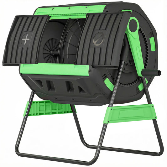 53 Gal Dual Chamber Tumbling Composter, Adjustable Vents, BPA Free, Green Garden Accessories Green at Gallery Canada