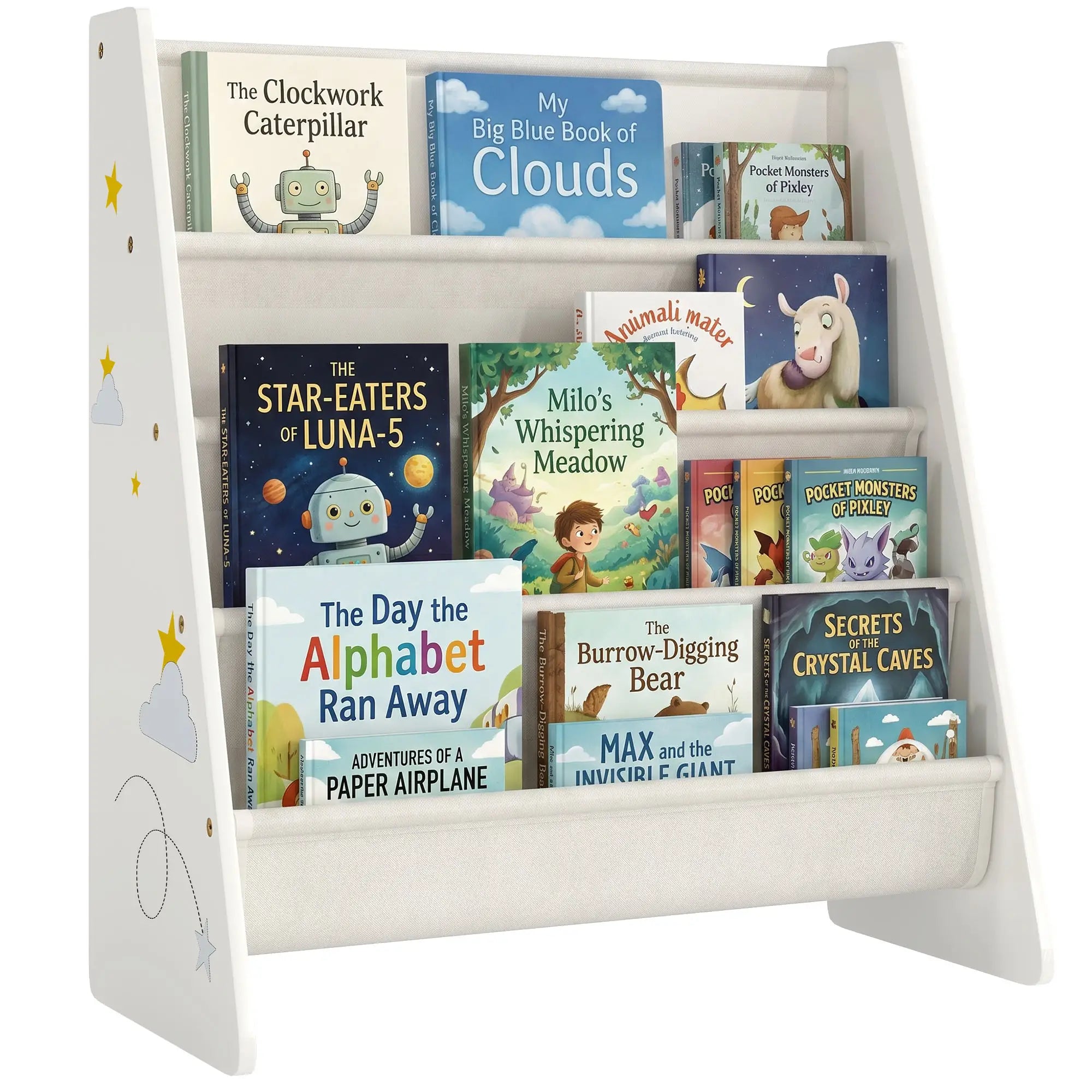 Fabric Kids Bookshelf, 4-Tier Toddler Sling Book Rack, White Baby & Kids Storage at Gallery Canada
