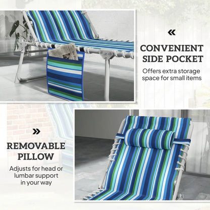 Folding Outdoor Lounge Chair, With Face Hole And Side Table, Blue Stripe Lounger Chairs at Gallery Canada