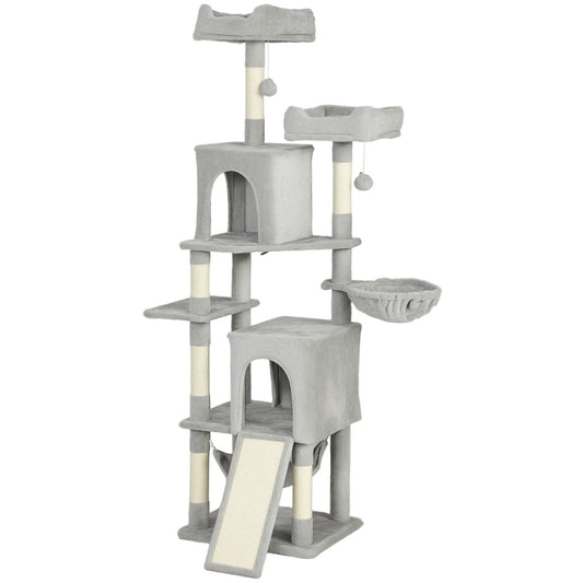 Cat Tree, 70 Inch Multi-Level Tower with Condos, Beds, Hammock, Light Grey Cat Towers Light Grey, Beige at Gallery Canada