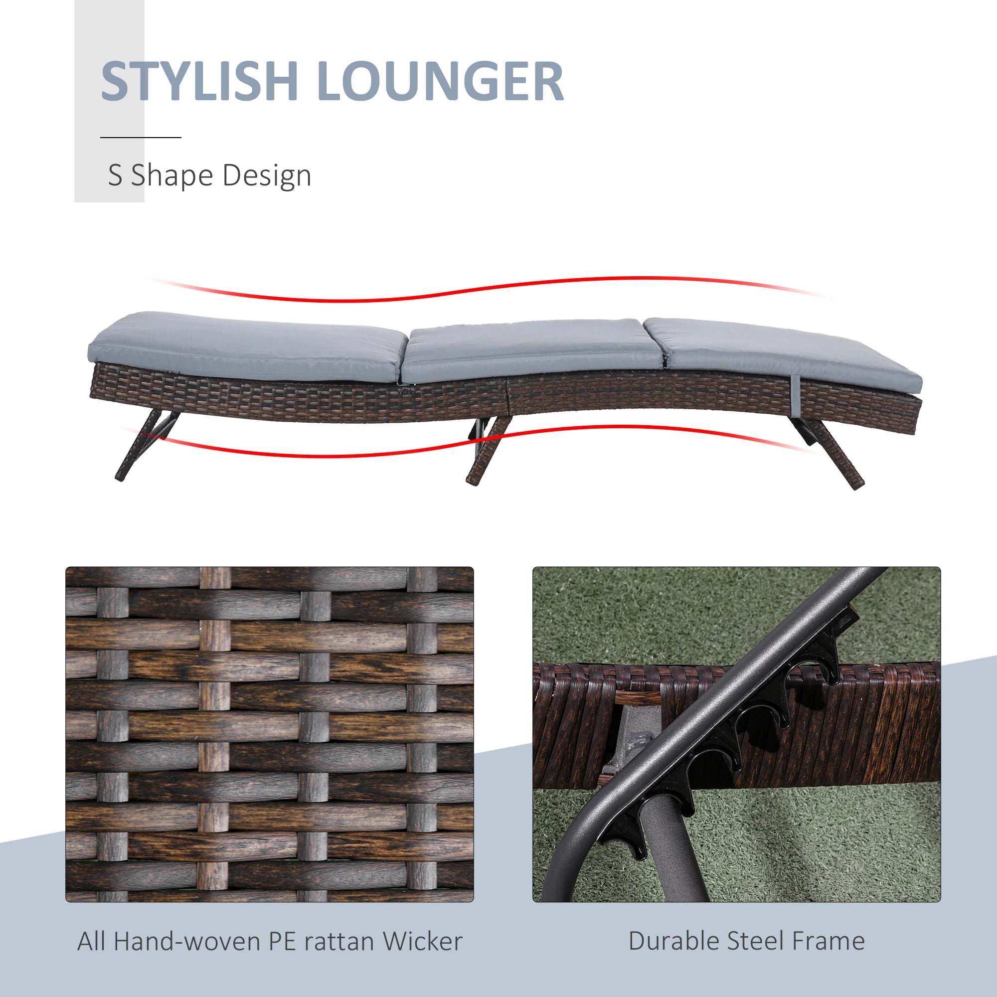 Wicker Patio Lounger, Outdoor S Shape Recliner, Adjustable Backrest, Grey Chaise Loungers at Gallery Canada