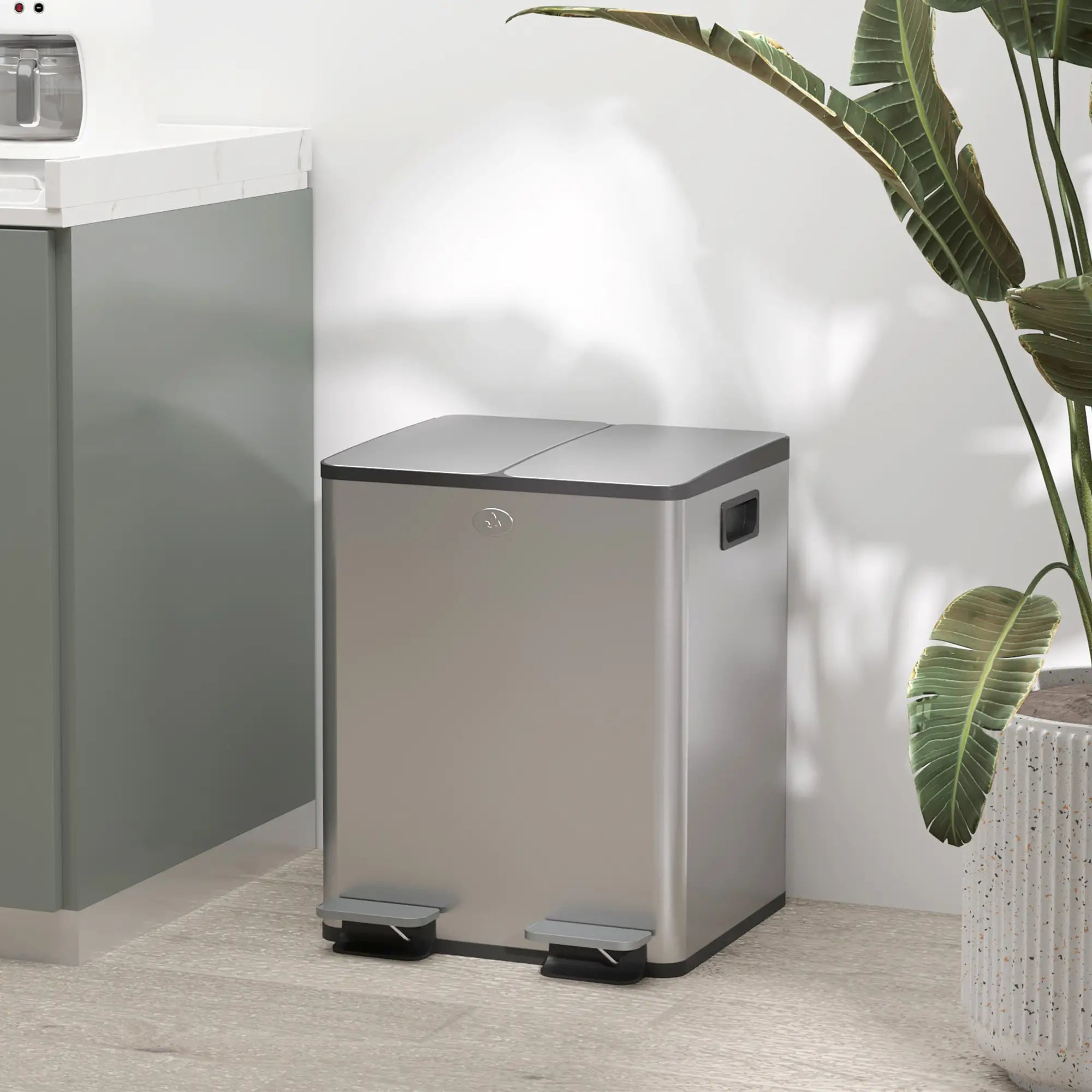 Dual Garbage Bin, Soft Close Trash Can, 2 x 20 Liter, Silver Household Supplies at Gallery Canada