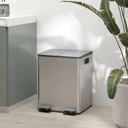 Dual Garbage Bin, Soft Close Trash Can, 2 x 20 Liter, Silver Household Supplies at Gallery Canada