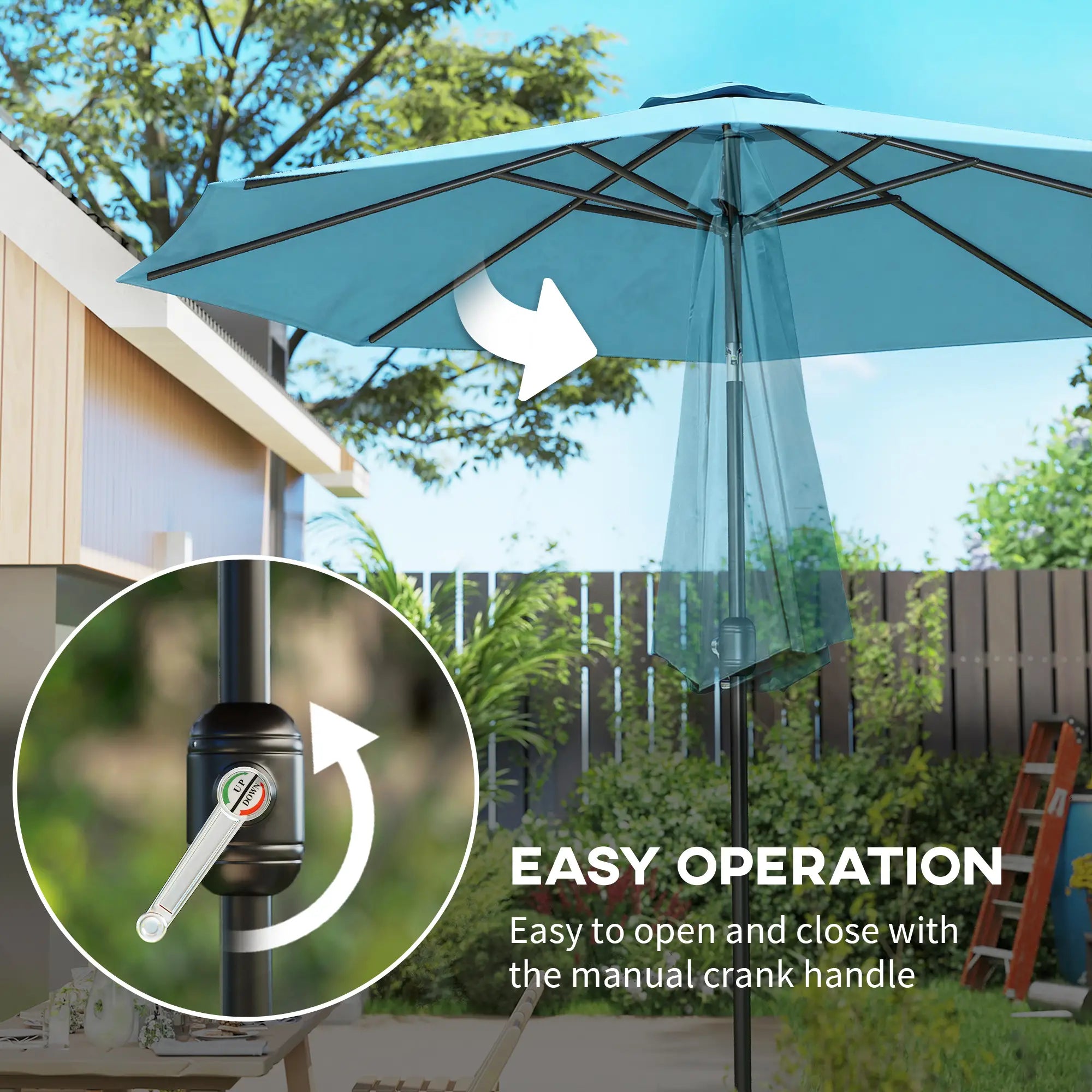 10' x 8' Round Market Umbrella, Crank Handle, Tilt, Sky Blue Sun Umbrellas at Gallery Canada