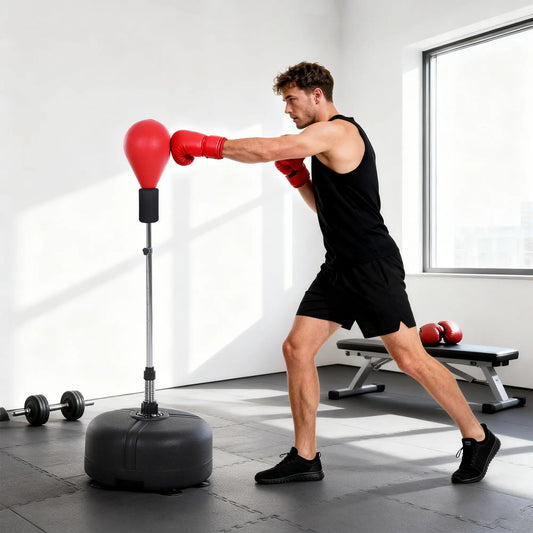 Adjustable Height Boxing Bag Set, 6 Suction Cups, Boxing Gloves, Exercise Training Strength Training Equipment Red and Black at Gallery Canada