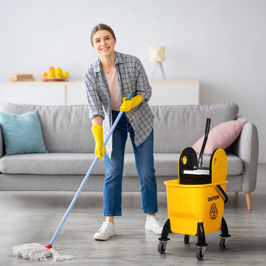 6.9 Gal/26L Mop Bucket With Wringer, Wheels, Handle, Yellow Household Supplies Yellow, Black, Grey at Gallery Canada