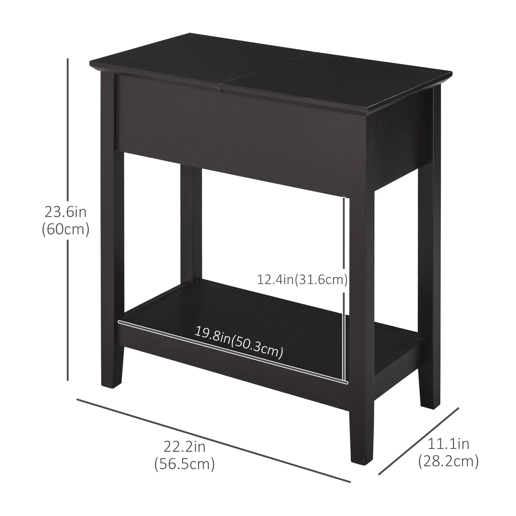 Flip Top End Side Table with Cabinet, Bottom Shelf, Dark Coffee Side Tables at Gallery Canada