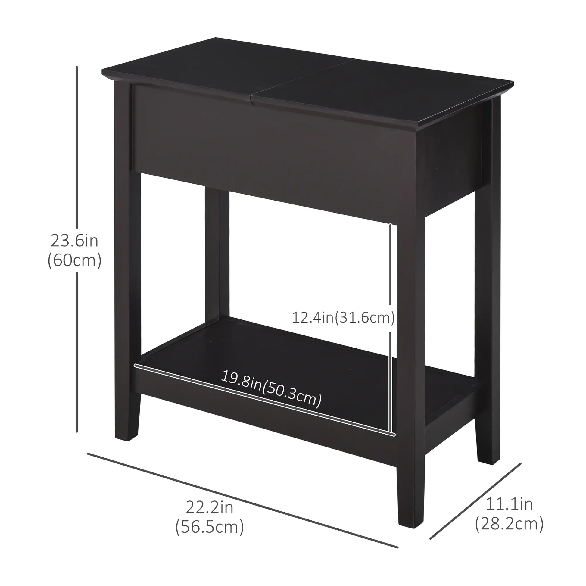 Flip Top End Side Table with Cabinet, Bottom Shelf, Dark Coffee Side Tables at Gallery Canada