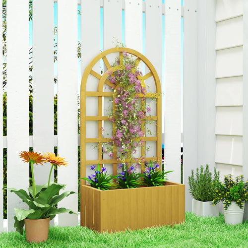 Wooden Raised Garden Bed With Lattice Trellis, Outdoor Elevated Planter Box