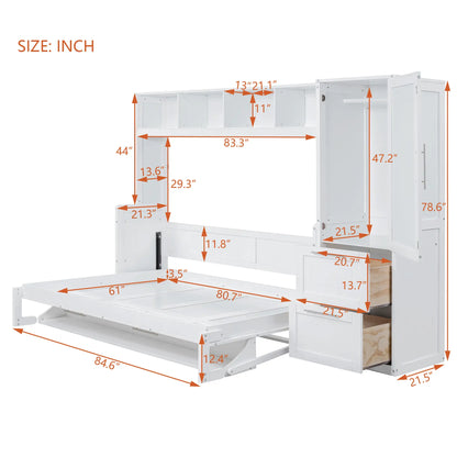Murphy Bed with Side Flip, Closet, Drawers, 112" L x 21.5" W x 78.5" H, White Bed Frames at Gallery Canada