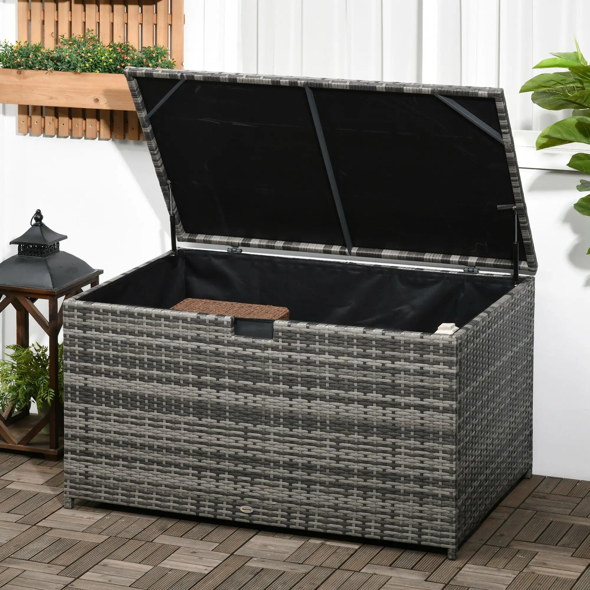 113 Gallon Outdoor Storage Box, Rattan Deck Box, Grey Patio Storage Boxes at Gallery Canada