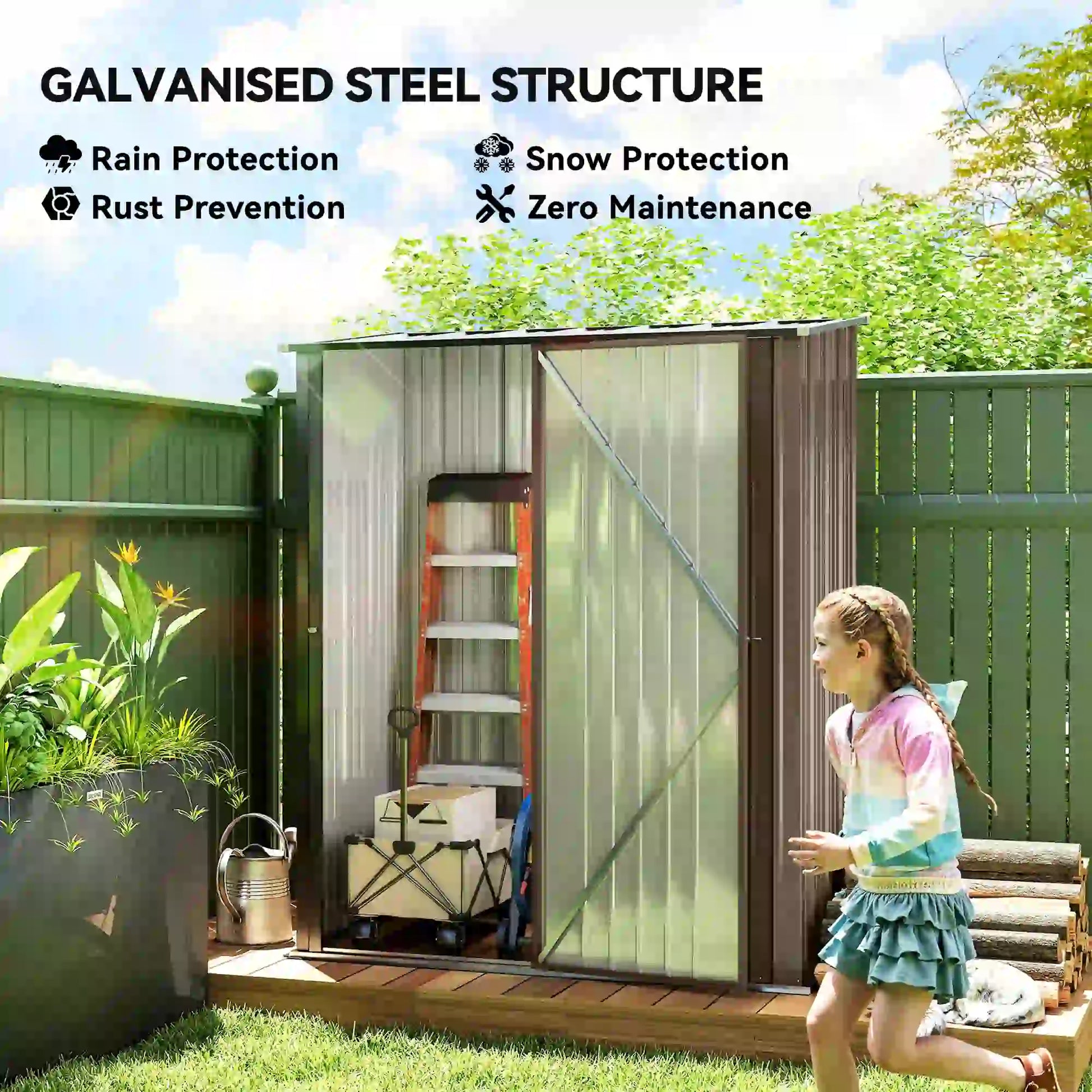 5' x 3' Outdoor Storage Shed, Steel Garden Shed, Lockable Door, Brown Sheds at Gallery Canada